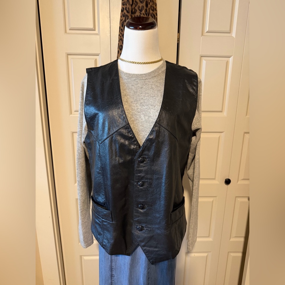 Genuine Black Leather Vest sz M Unisex